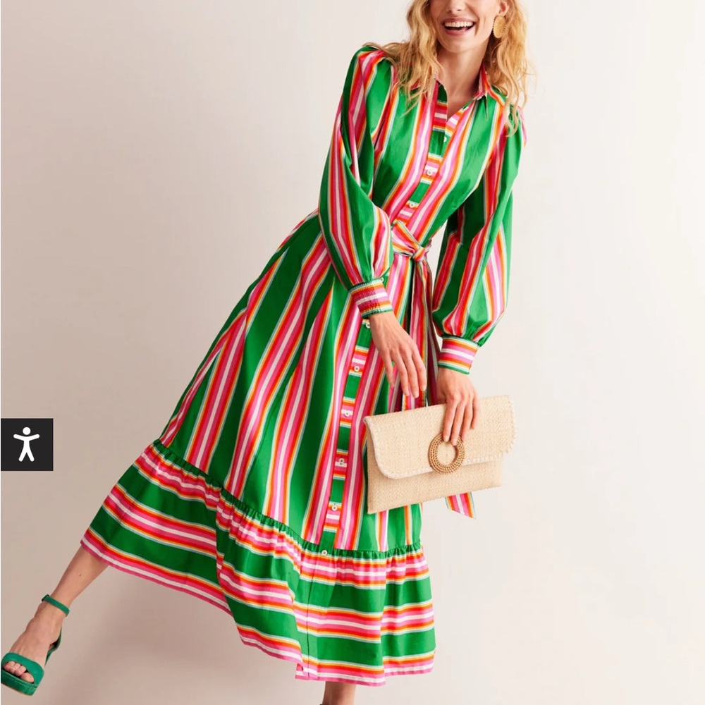 Boden Pink and Green Ruffled Tiered Sundress - 8P